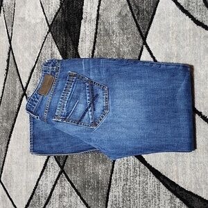 BKE DEREK STRAIGHT EMBROIDERED BUTTON-FLY MEDIUM WASH DENIM JEAN